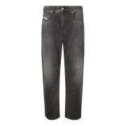 Vervaagde Straight Five-Pocket Jeans met Logo Diesel , Gray , Heren