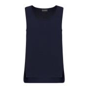 Sablé Ronde Hals Mouwloze Shirt Emporio Armani , Blue , Dames