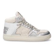 Witte Mid Sneaker met Zilveren Inzetstukken Philippe Model , Multicolo...