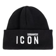 Zwart Wit Gebreide Beanie Lana Dsquared2 , Black , Heren