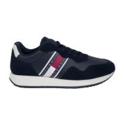 Blauwe Leren Sneakers met Veters Heren Tommy Hilfiger , Blue , Heren