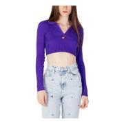 Paarse Gebreide Trui Lange Mouw V-Hals Tommy Hilfiger , Purple , Dames