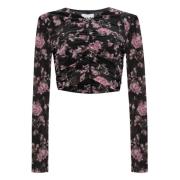 Bloemen Mesh Lange Mouw Shirt Ganni , Black , Dames