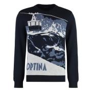 Ribgebreide Crew-Neck Wollen Trui Paul & Shark , Blue , Heren