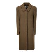 Fluffy Wool Mac Coat LOW Classic , Brown , Dames