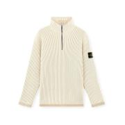 Geribbelde Wol Half Zip Trui Stone Island , Beige , Heren