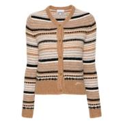 Beige V-hals Trui met Vlinderknopen Ganni , Beige , Dames