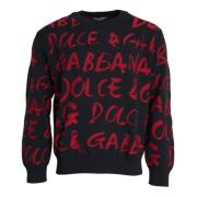 Zwart Rood Logo Sweatshirt Ronde Hals Dolce & Gabbana , Black , Heren