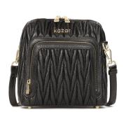 Zwarte leren handtas met lange band Kazar , Black , Dames