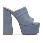 Denim muiltjes met plateauzool en hoge hak Kazar , Blue , Dames