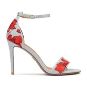 Blauwe sandalen met rode bloemen Kazar , Multicolor , Dames