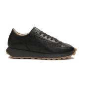 Dames leren sneakers met een geribbelde zool Kazar , Black , Dames