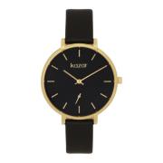 Zwart en gouden horloge aan een leren band Kazar , Black , Dames