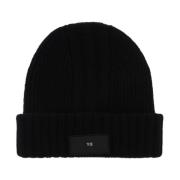 Geribbelde wollen beanie muts met logo patch Y-3 , Black , Heren