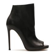 Zwarte peep toe enkellaarzen met hak Kazar , Black , Dames