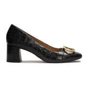 Zwarte leren pumps met dierenprint Kazar , Black , Dames