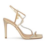 Gouden leren sandalen met kristallen Kazar , Yellow , Dames