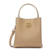 Leren tas met grote metalen sluiting Kazar , Beige , Dames