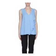 Lichtblauwe mouwloze V-hals blouse Sandro Ferrone , Blue , Dames