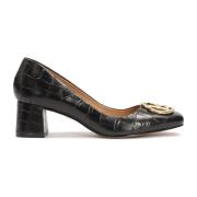 Leren pumps met een brede hak Kazar , Black , Dames