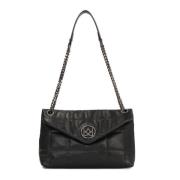 Gewatteerde leren handtas met klep Kazar , Black , Dames