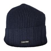 Blauwe Heren Beanie Contrast Logo Calvin Klein , Blue , Heren