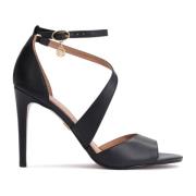 Klassieke zwarte leren sandalen met een kruisband Kazar , Black , Dame...