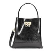 Elegante zwarte volnerf leren handtas Kazar , Black , Dames