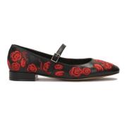 Zwarte platte pumps met bloemen Kazar , Black , Dames