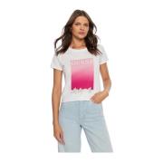 Katoenen T-shirt - Wit, Rechte pasvorm Guess , White , Dames