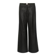 Zwarte Leren Wijde Pijp Broek My Essential Wardrobe , Black , Dames