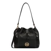 Zwarte tas handtas met wit stiksel Kazar , Black , Dames