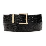 Elegant breed riem in lakleer met reliëfpatroon Kazar , Black , Dames