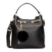 Zwarte leren tasvormige handtas met pompom Kazar , Black , Dames