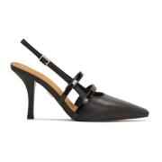 Zwarte slingback pumps met gelakte bandjes Kazar , Black , Dames