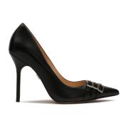 Klassieke leren stiletto's met drie bandjes Kazar , Black , Dames