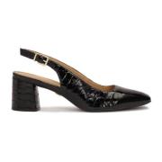 Halfopen pumps in reliëf lakleer Kazar , Black , Dames