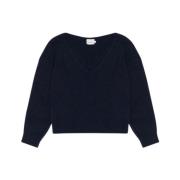 Midnight Navy V-Neck Jumper The New Society , Blue , Dames