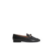 Zwarte leren platte schoenen met platte hak Kazar , Black , Dames