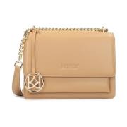 Leren tas met een klep en een metalen hanger Kazar , Beige , Dames