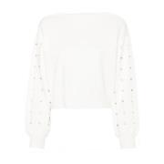 Witte Rhinestone Sweater Cut-Out Stijl Liu Jo , White , Dames