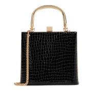 Zwarte reliëflederen clutch Kazar , Black , Dames