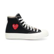 Rode Hart Hoge Top Sneakers Comme des Garçons Play , Black , Heren