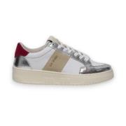 Witte Zilveren Leren Sneakers Trendy Stijl Saint Sneakers , Multicolor...