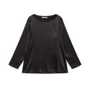 Satijnen Overhemd Elegante Stijl Maliparmi , Black , Dames