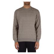 Virgin Wool Logo Sweater Geribbelde Manchetten Emporio Armani , Beige ...