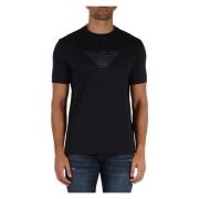 Katoenen Geborduurd Logo Front T-shirt Emporio Armani , Blue , Heren