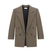 Geruite Beige Zwart Bruin Blazer Saint Laurent , Beige , Dames