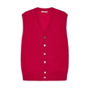 Mouwloos Gebreid Vest met Speciale Knoop Maliparmi , Red , Dames