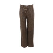 Bruine Leren Broek met Rechte Pijp Isabel Marant , Brown , Dames